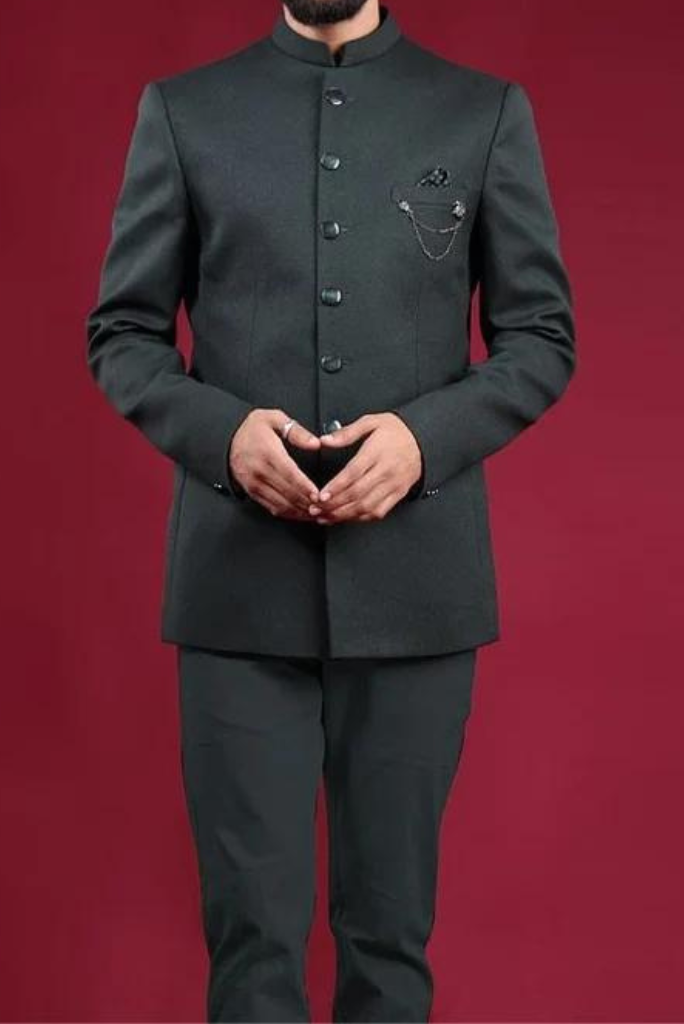 Woven Terry Rayon Jacquard Jodhpuri Suit in Teal Green : MHG2518
